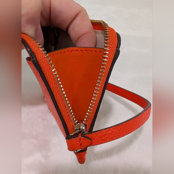 Kate Spade Leila Small Cardholder Wristlet Coral Buds Orange Keychain Coin Purse - Picture 8 of 14